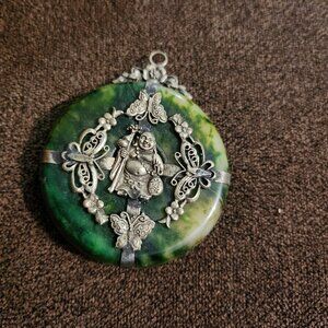 Chinese Jade and Silver Pendant, "Buddha Motif"